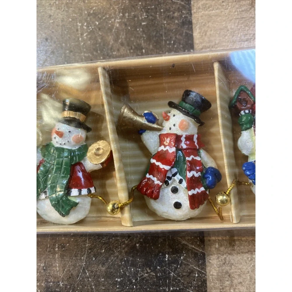 Vintage 90s Holiday Home set of‎ 12 hand-painted miniature snowman Garland New